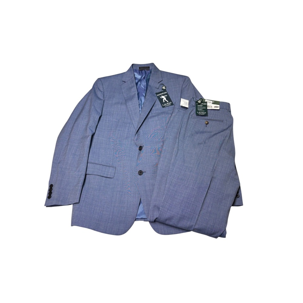 NWT Lauren Ralph Lauren Mens 2Pc 40L 34X34 Ultraflex Wool Suit Jacket Light Blue